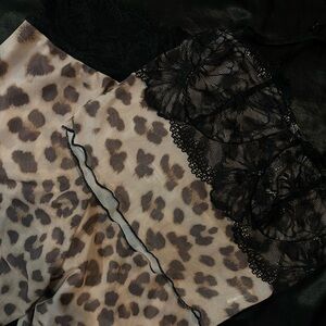 SHEIN Leopard Print Lace-Trim Slip in Black & Brown